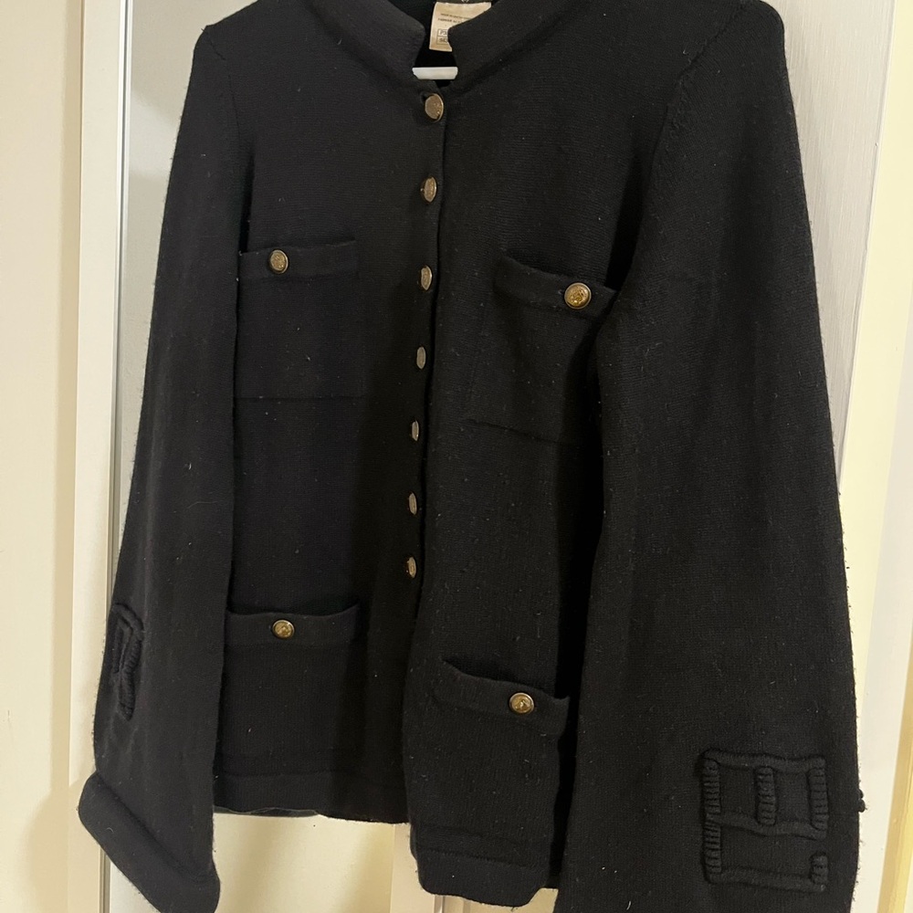 CHANEL Black Wool Button Front Cardigan Jacket